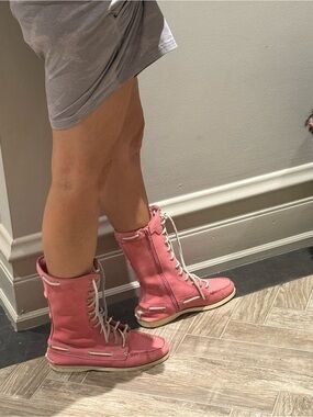 Women's Maui Island Pink Lace-Up Mid-Calf Boots
